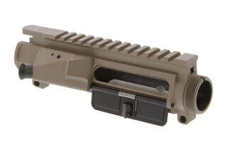 The Vltor MUR AR15 Upper Receiver tan features a machined shell deflector and forward assist